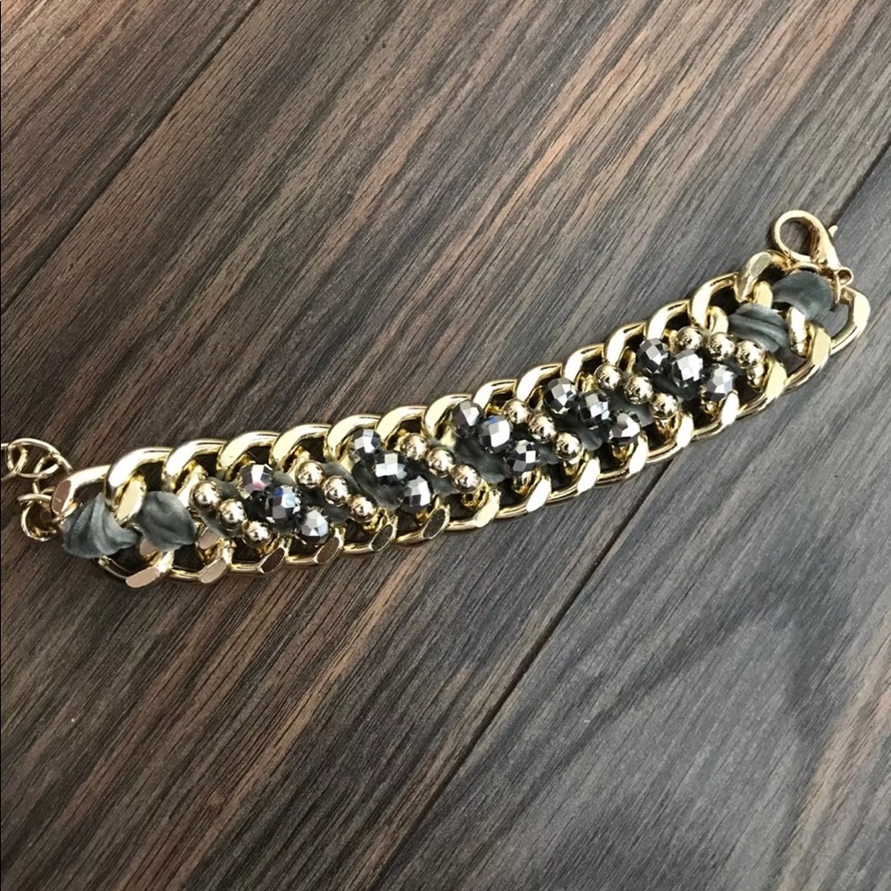 Gold and gray velvet bracelet